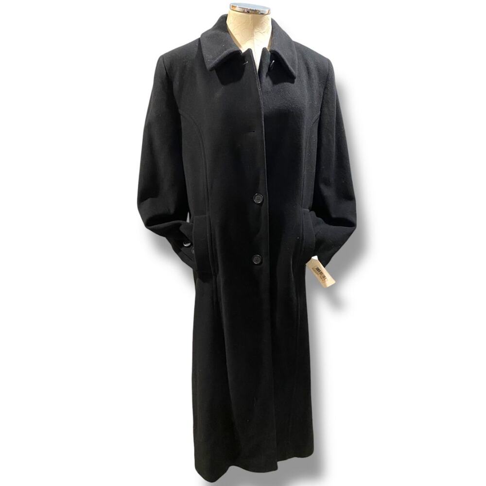 Size 14 Larry Levine Womens New Lambswool Cashmere Dress Coat Black Vintage